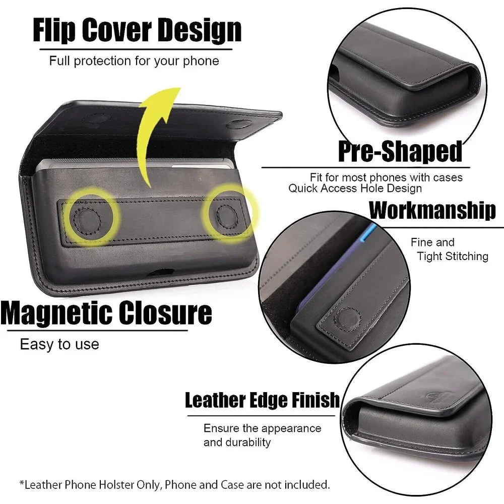Topstache Cell Phone Holster Black Leather Belt Loop Magnetic Close Up To 7